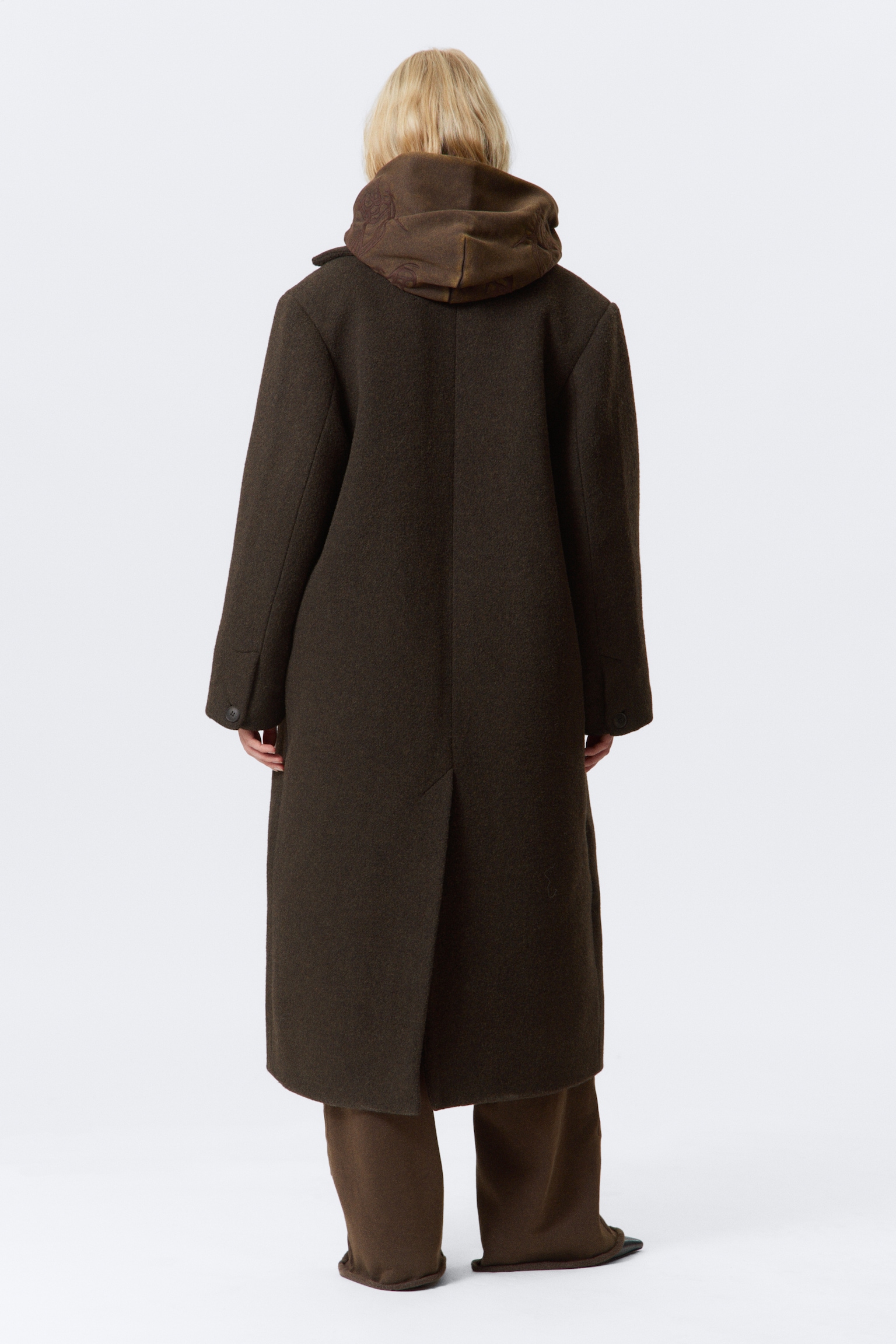 Manteau oversize croisé en laine mélangée - Marron foncé chiné - 4
