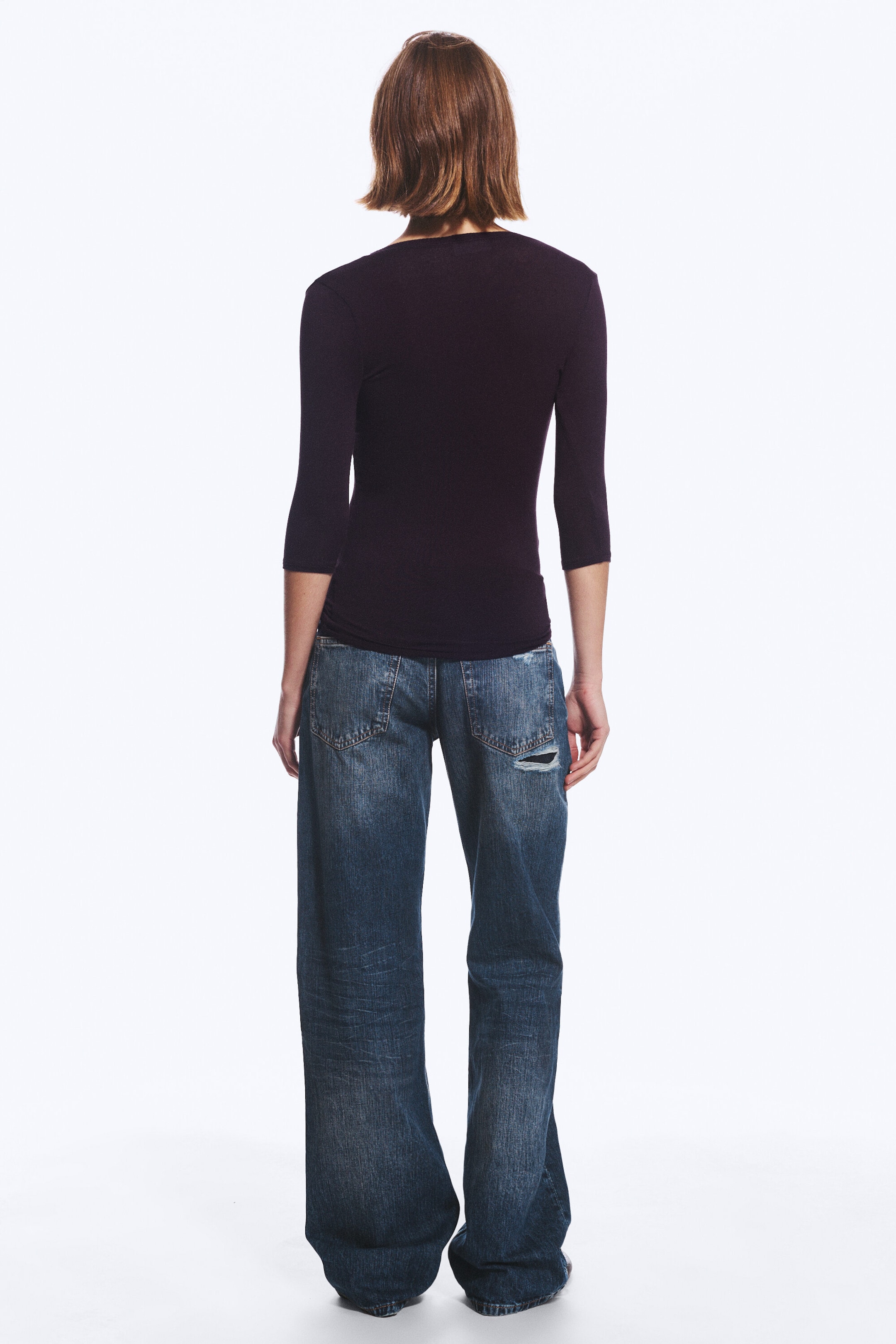Dark Purple - Deep V-neck three-quarter sleeve top - 3