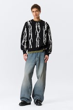 Black - Iced Veins - Regular Jacquard Knitted Graphic Sweater - 2