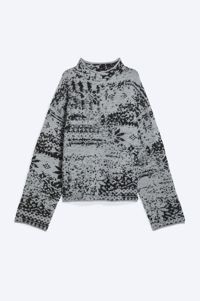 Boxy Jacquard-Pullover - Schwarz & Grau - 1