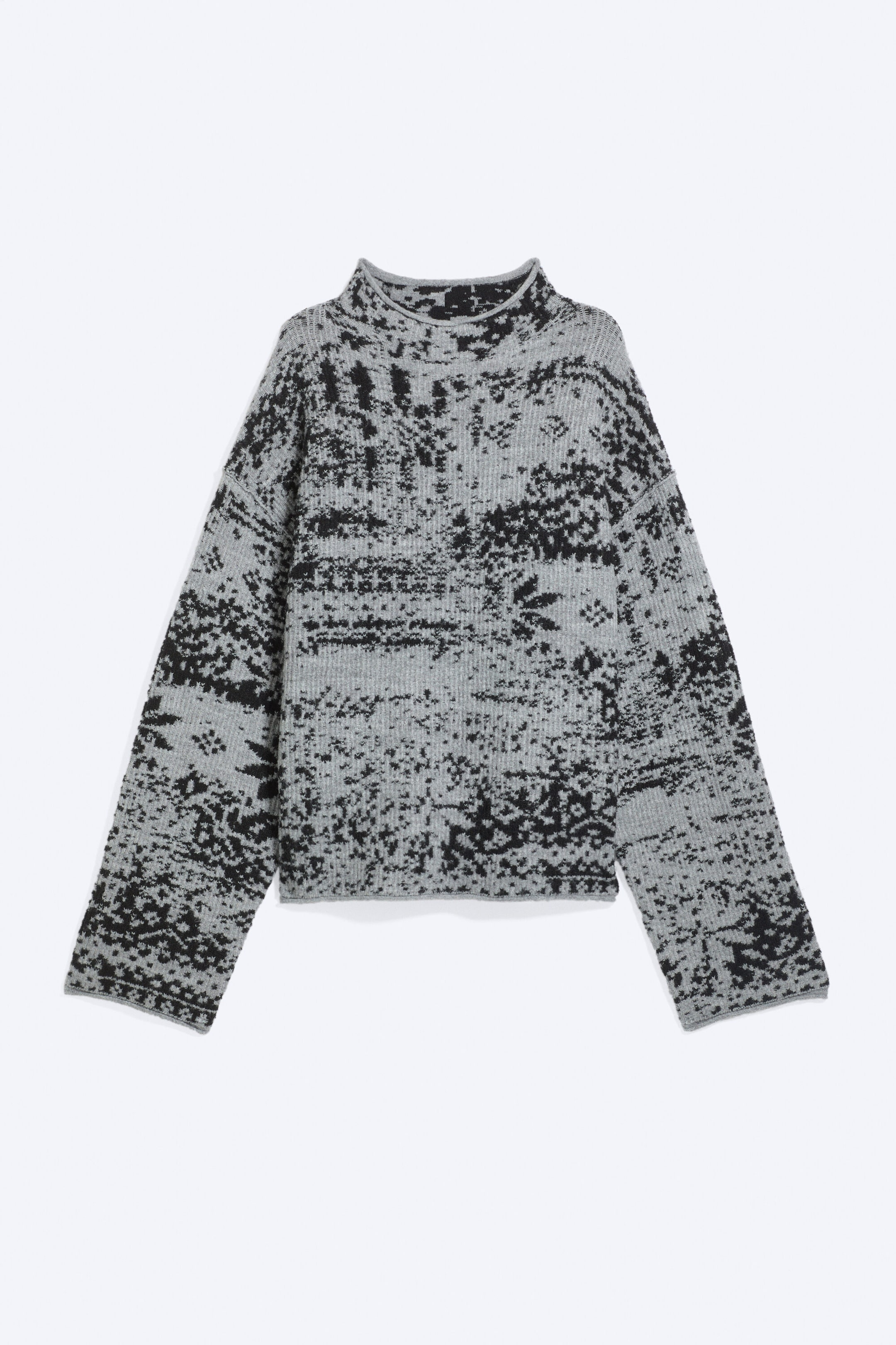 Schwarz & Grau - Boxy Jacquard-Pullover - 3