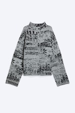 Schwarz & Grau - Boxy Jacquard-Pullover - 3