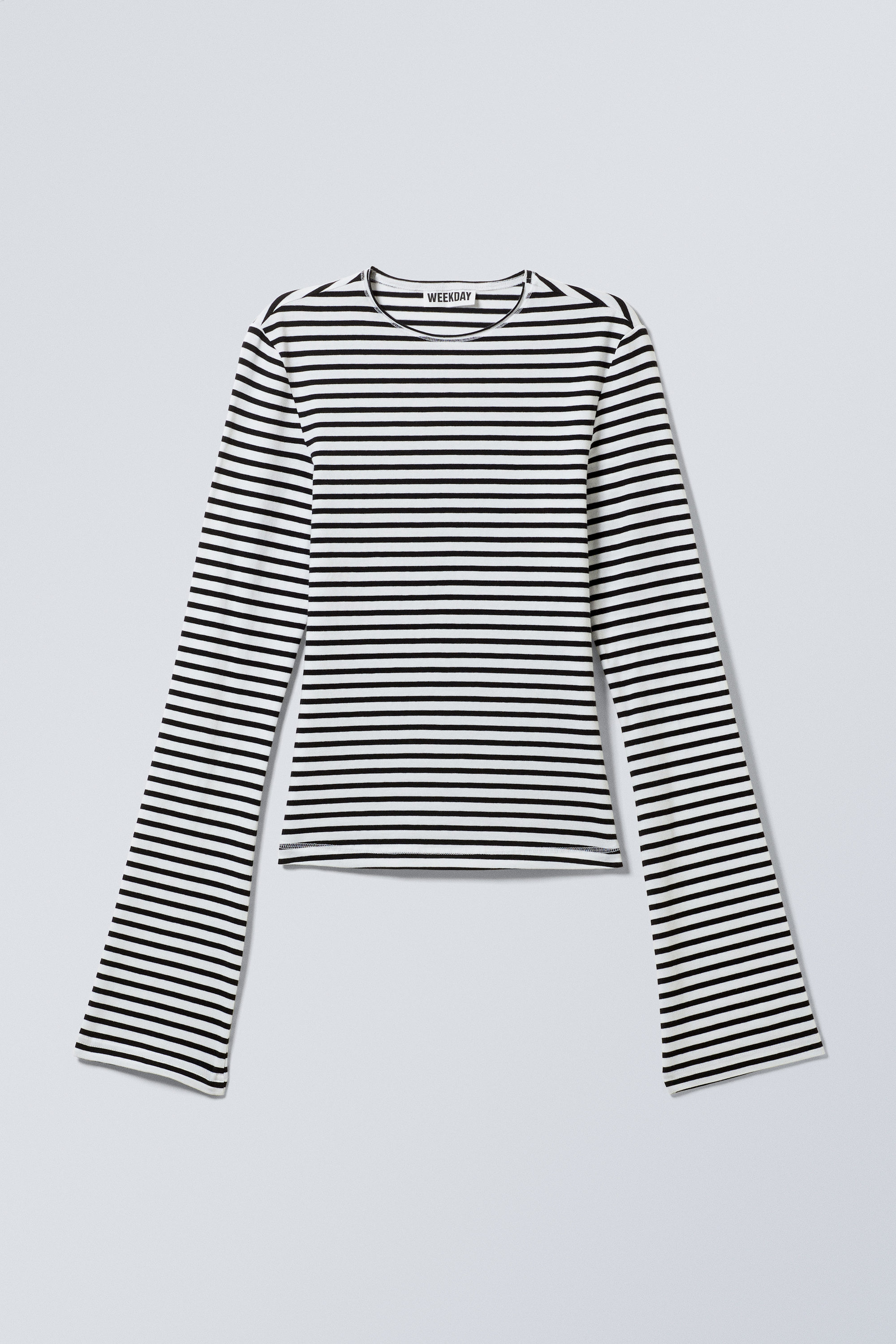 Randig Svart/Vit - Långärmad topp i bomull - 3