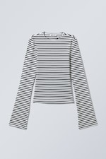 White - Black Stripes - Long Sleeve Cotton Top - 3