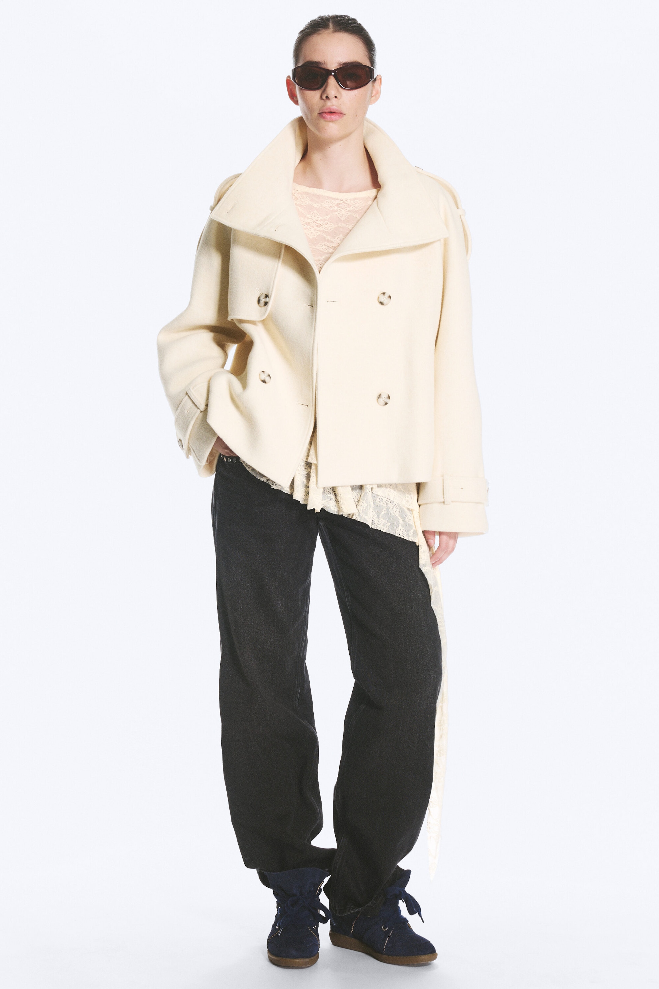 Dusty White - Wool-Blend Funnel neck jacket - 3