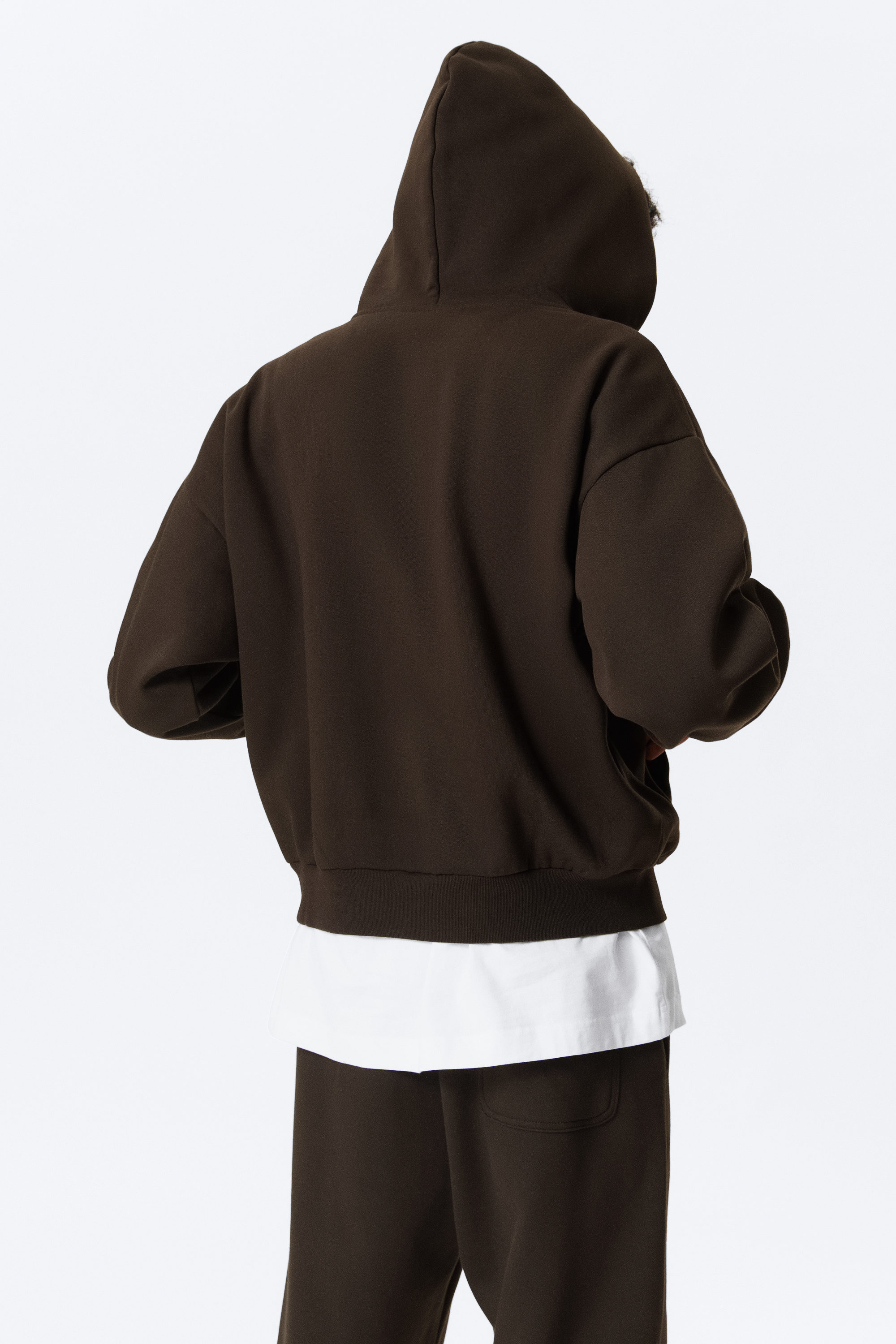 Marron foncé - Sweat à capuche zippé ample - 4