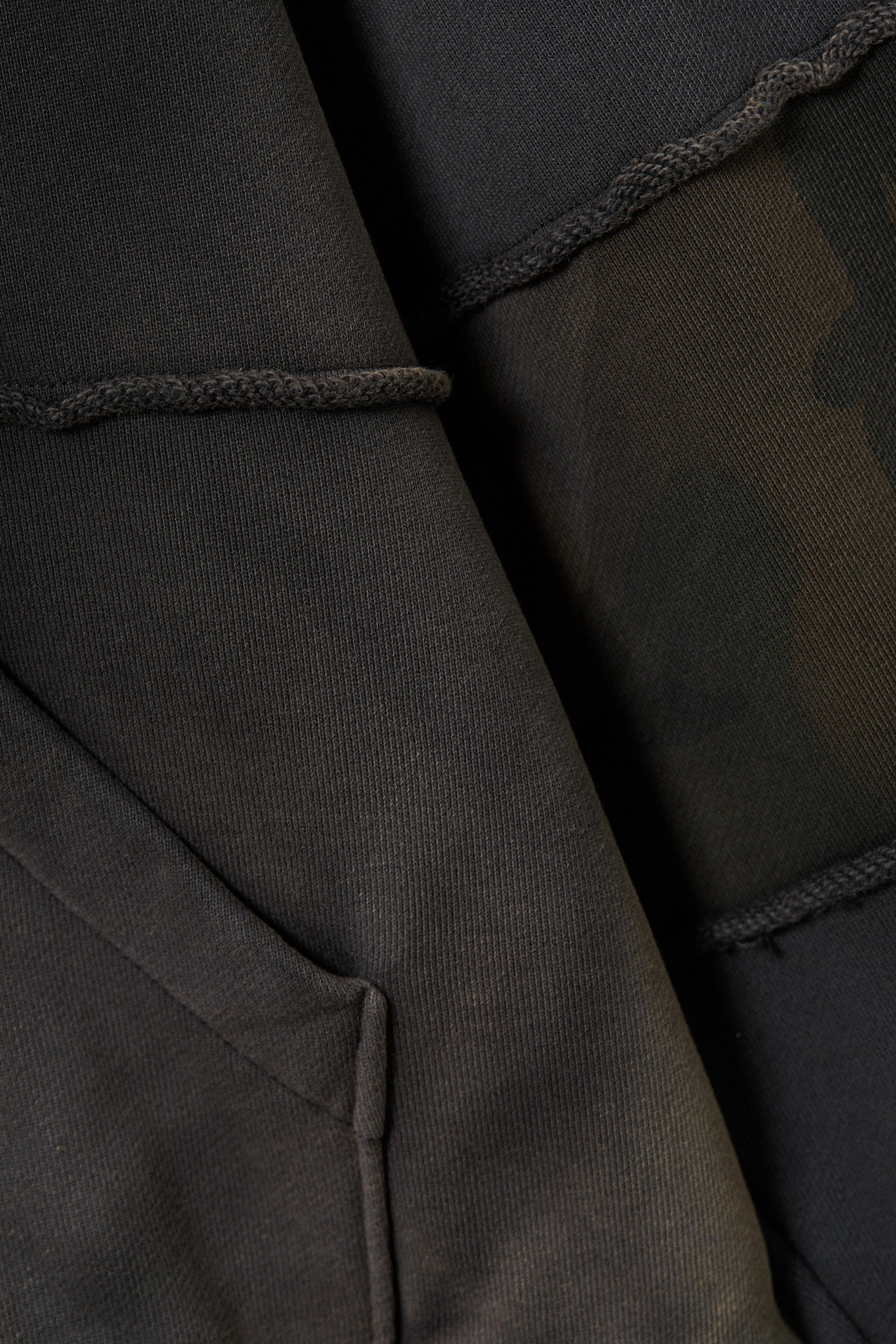 Washed Dark Blue - Washed Patchwork Zip Hoodie - 3