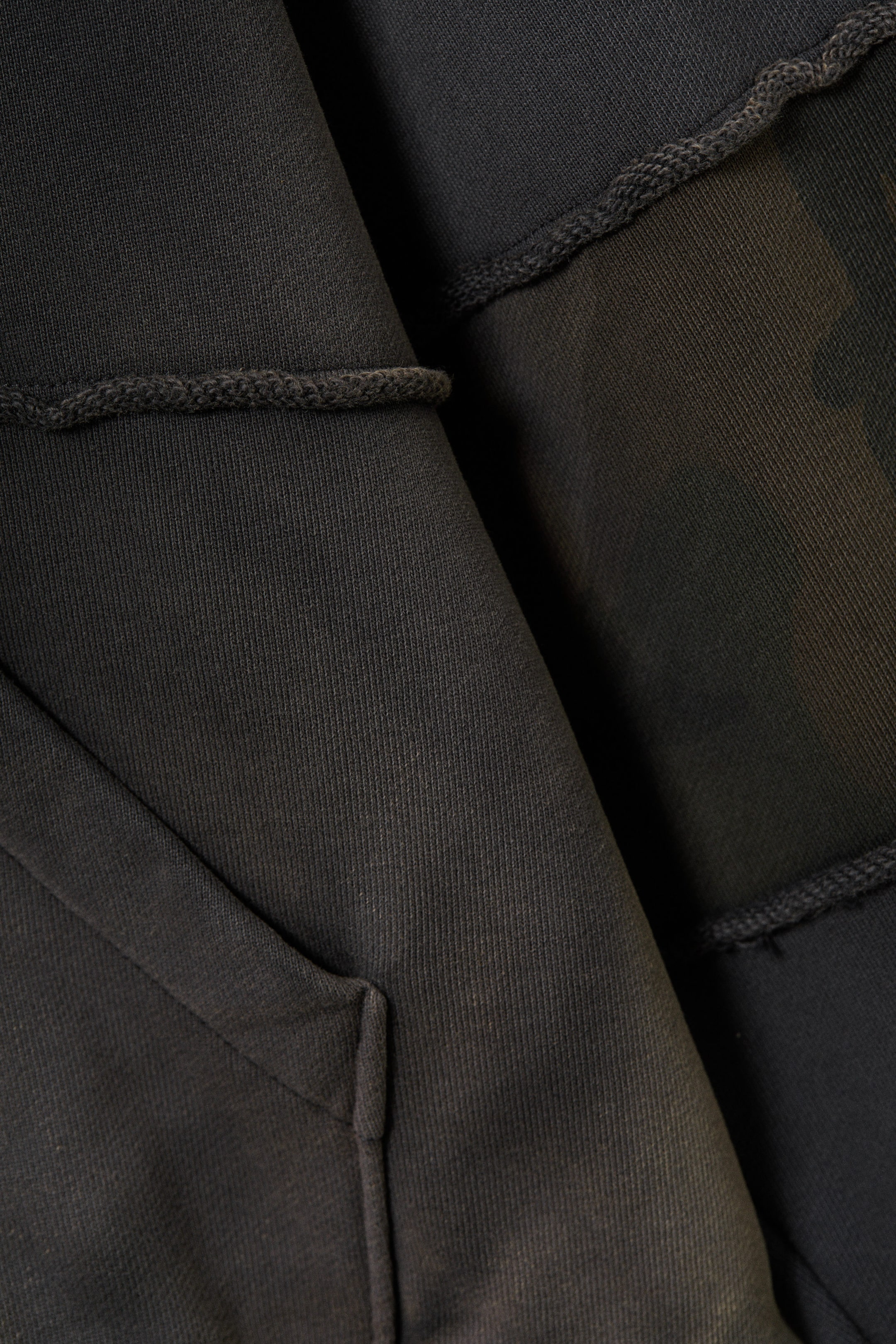 Washed Dark Blue - Washed Patchwork Zip Hoodie - 7