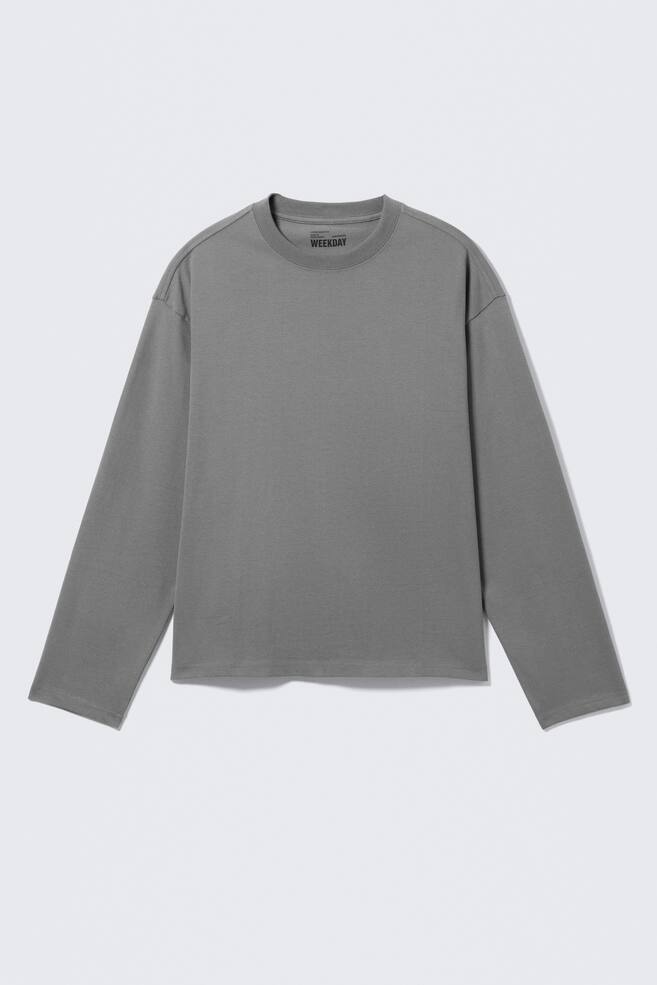 Loose Boxy Long-Sleeved T-shirt - Dusty Grey/Blue & White Stripe/Striped Dark Brown/White/Grey Stripe/White & Navy Stripes/White - Brown Stripes/Black/White/Dusty Purple/Light Blue/Dark Brown/Dusty Blue/Dark Navy Blue/Dark Green/White - Green Stripe - 1