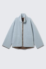 Light Blue - Brown Lining - Relaxed Pile Fleece Jacket - 4