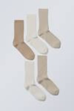 Beige Mix - Ribsokken 5 paar - 0