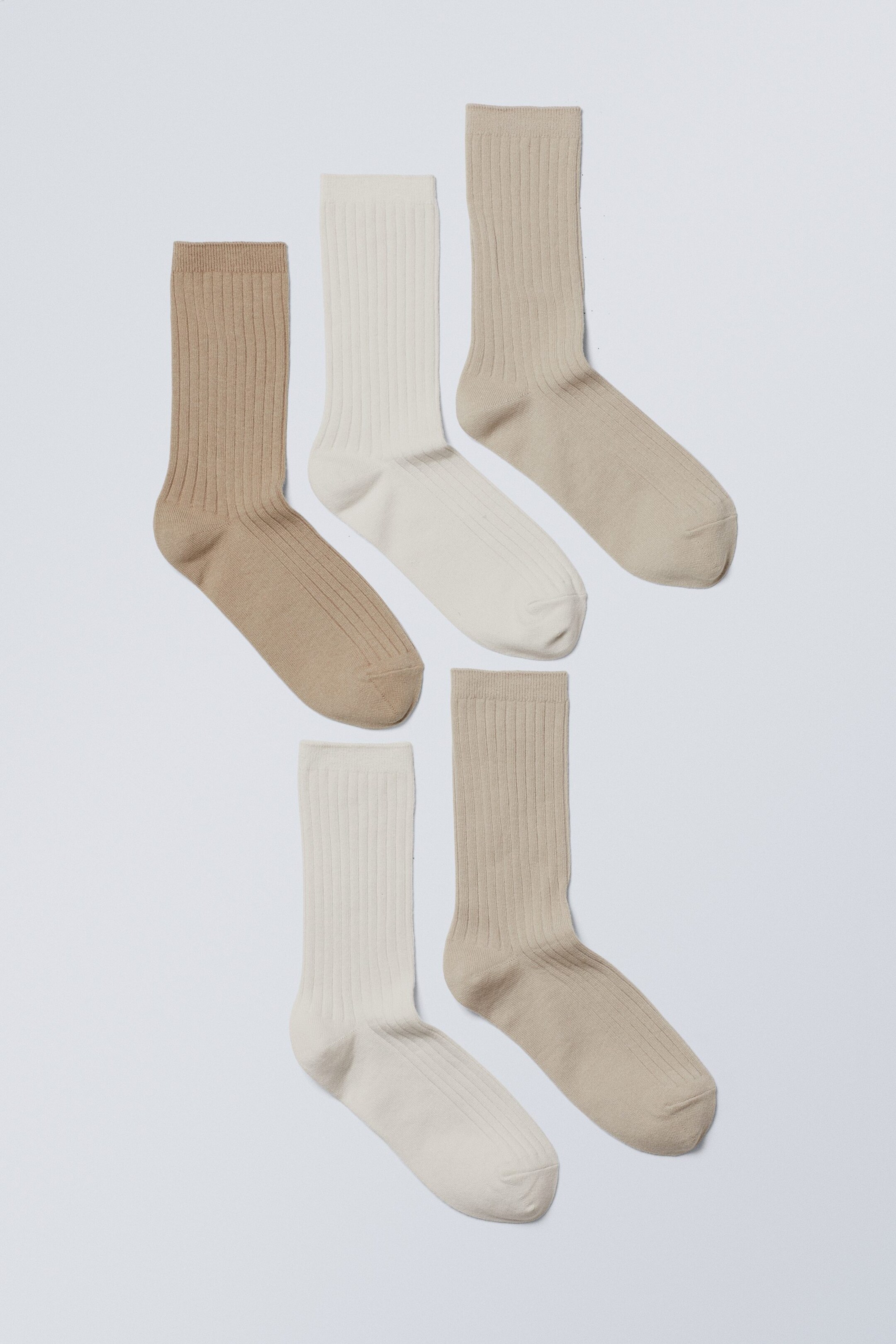 Beige Mix - 5-pack Rib Socks - 0