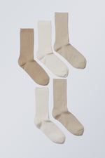 Beige Mix - 5-pack Rib Socks - 0