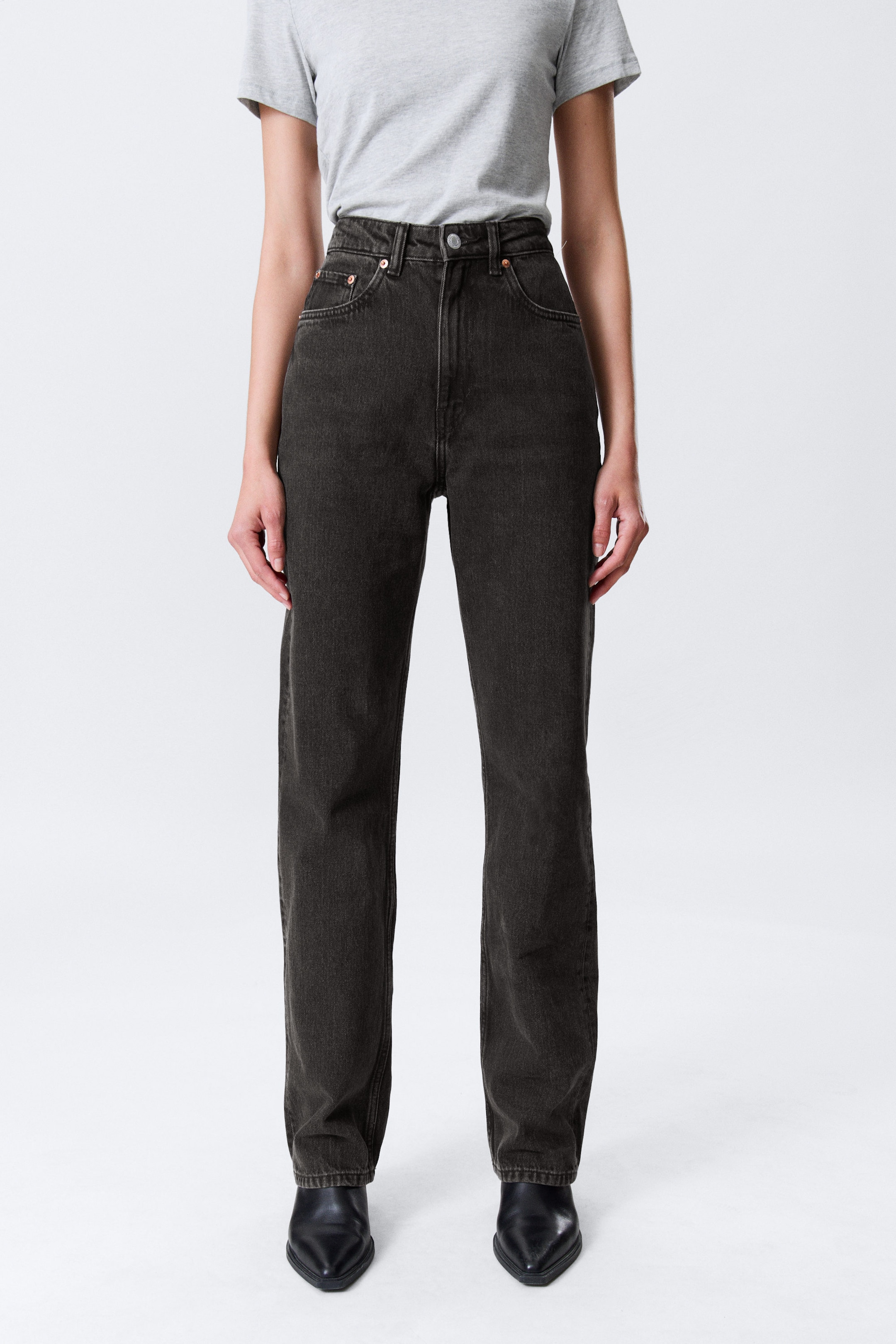 Echo Black - Black - Rowe Super High Waisted Regular Straight Leg Jeans - 2