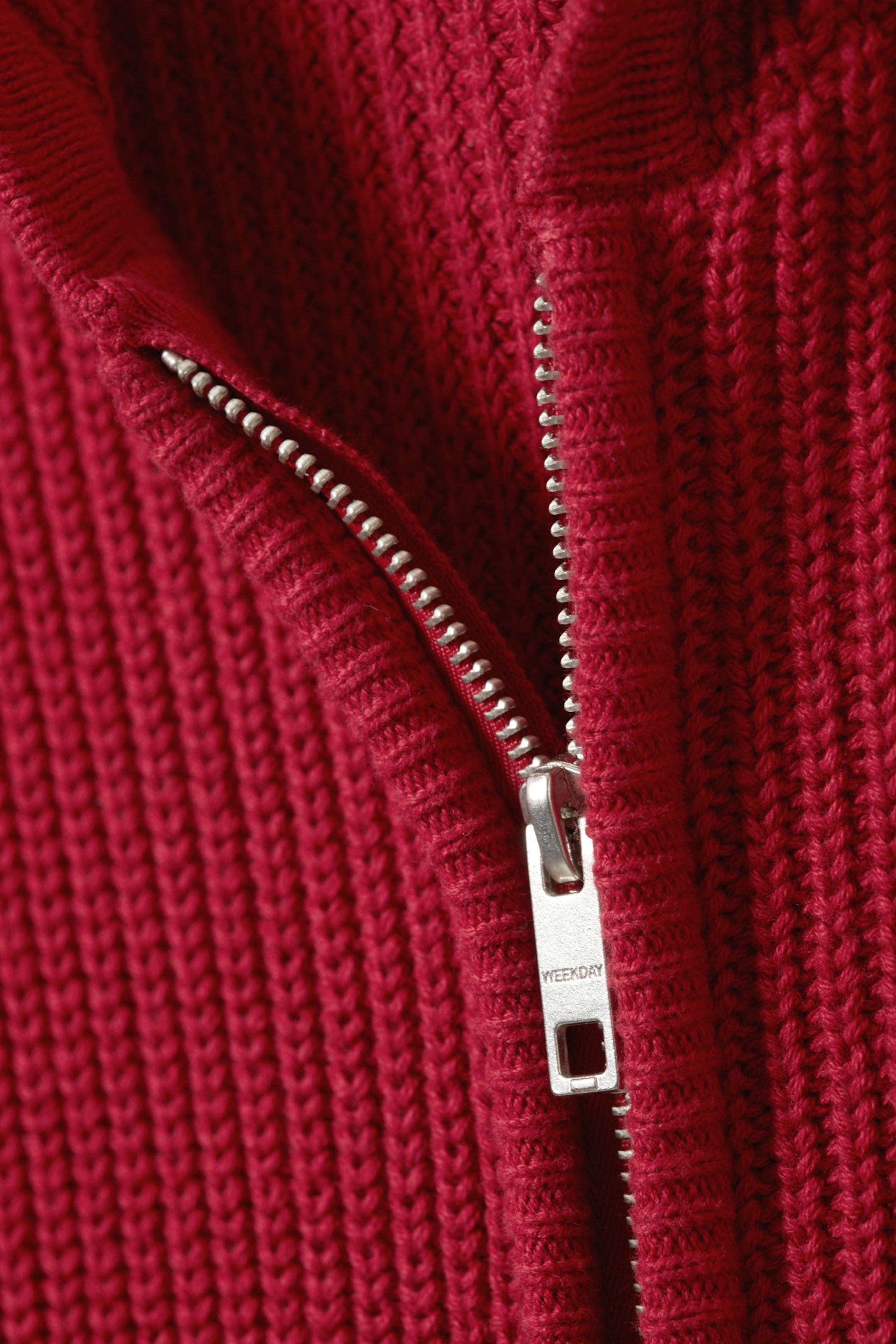Dark Red - Boxy Knitted Hoodie - 1