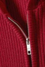 Dark Red - Boxy Knitted Hoodie - 1