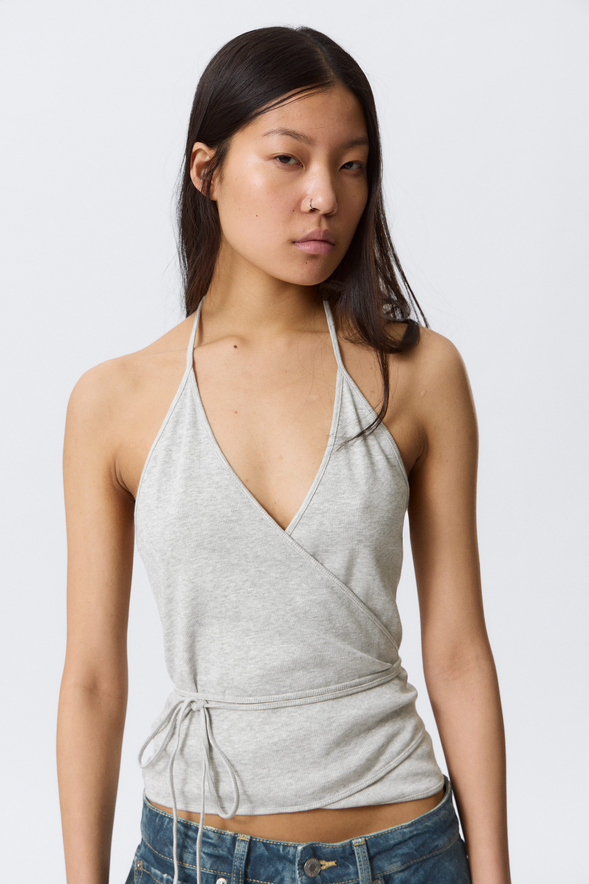 Grey Melange - Wrap Halter Top - 2