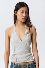 Gråmelerad - Wrap Halter Top - 2