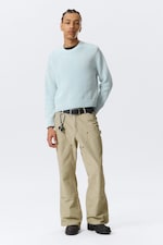 Washed Light Blue - Shrunken Knitted Cotton Sweater - 1