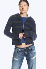 Blue & Grey Stripes - Knitted Wool-Blend Zip Hoodie - 0