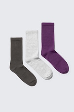 Dark Grey/Light Grey/Violet - 3-pack Ribbed Sporty Crew Socks - 0