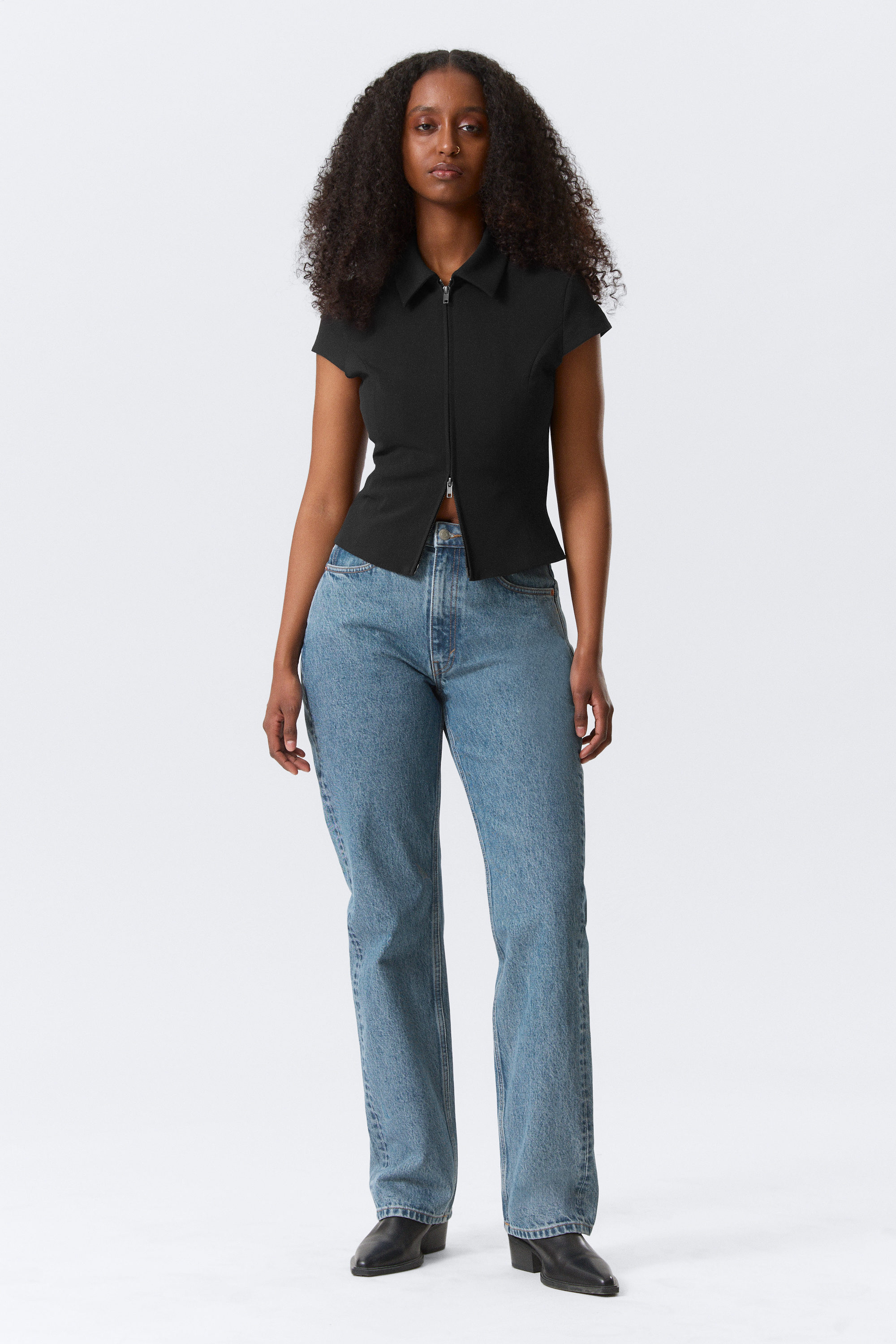 90s Blue - Medium Blue - Resolute Curve High Waisted Regular Straight Jeans - 1