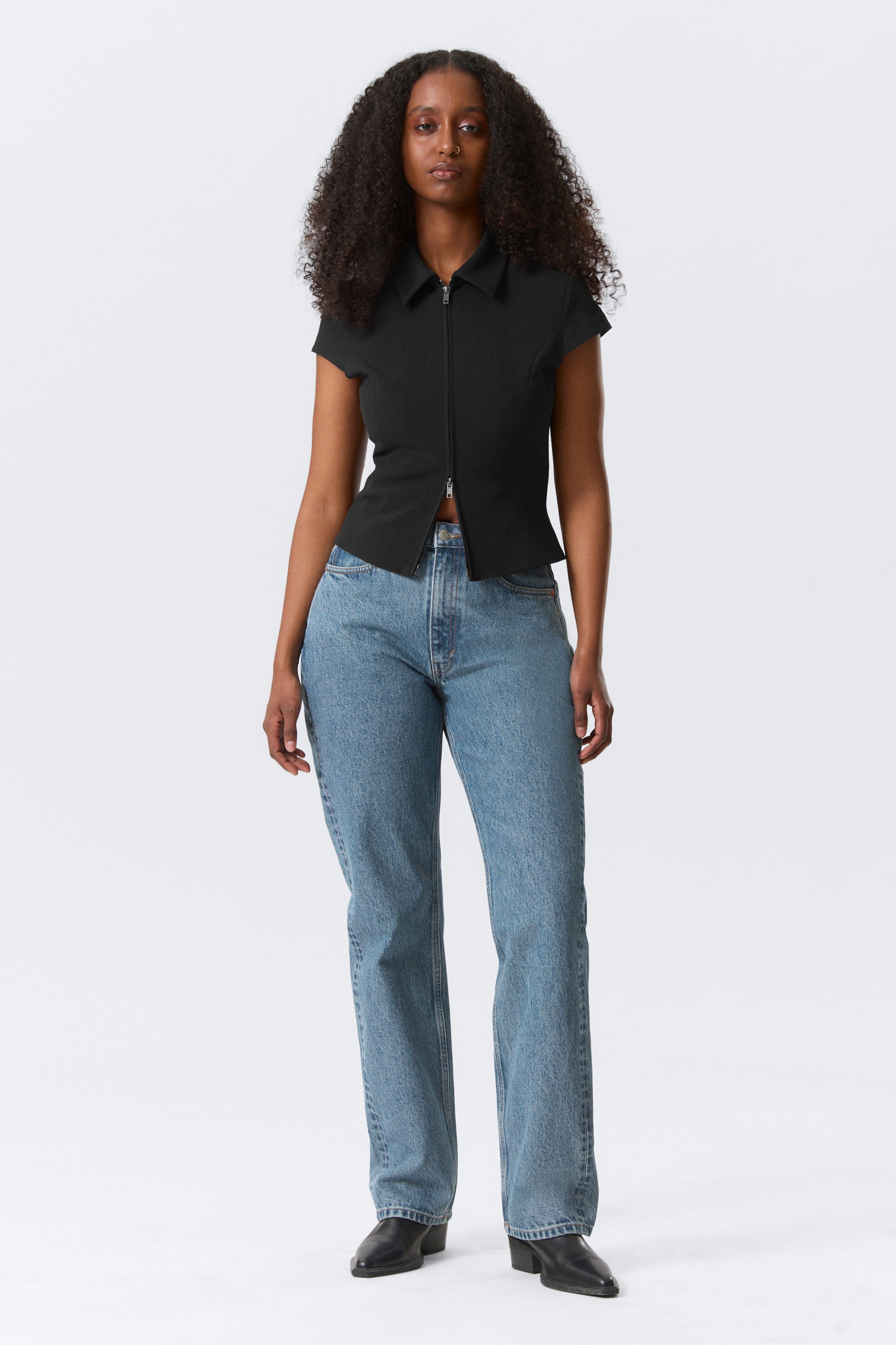 90s Blue - Medium Blue - Resolute Curve High Waisted Regular Straight Jeans - 1