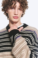 Svart/Beige randig - Avslappnad jumper i ullblandning - 2