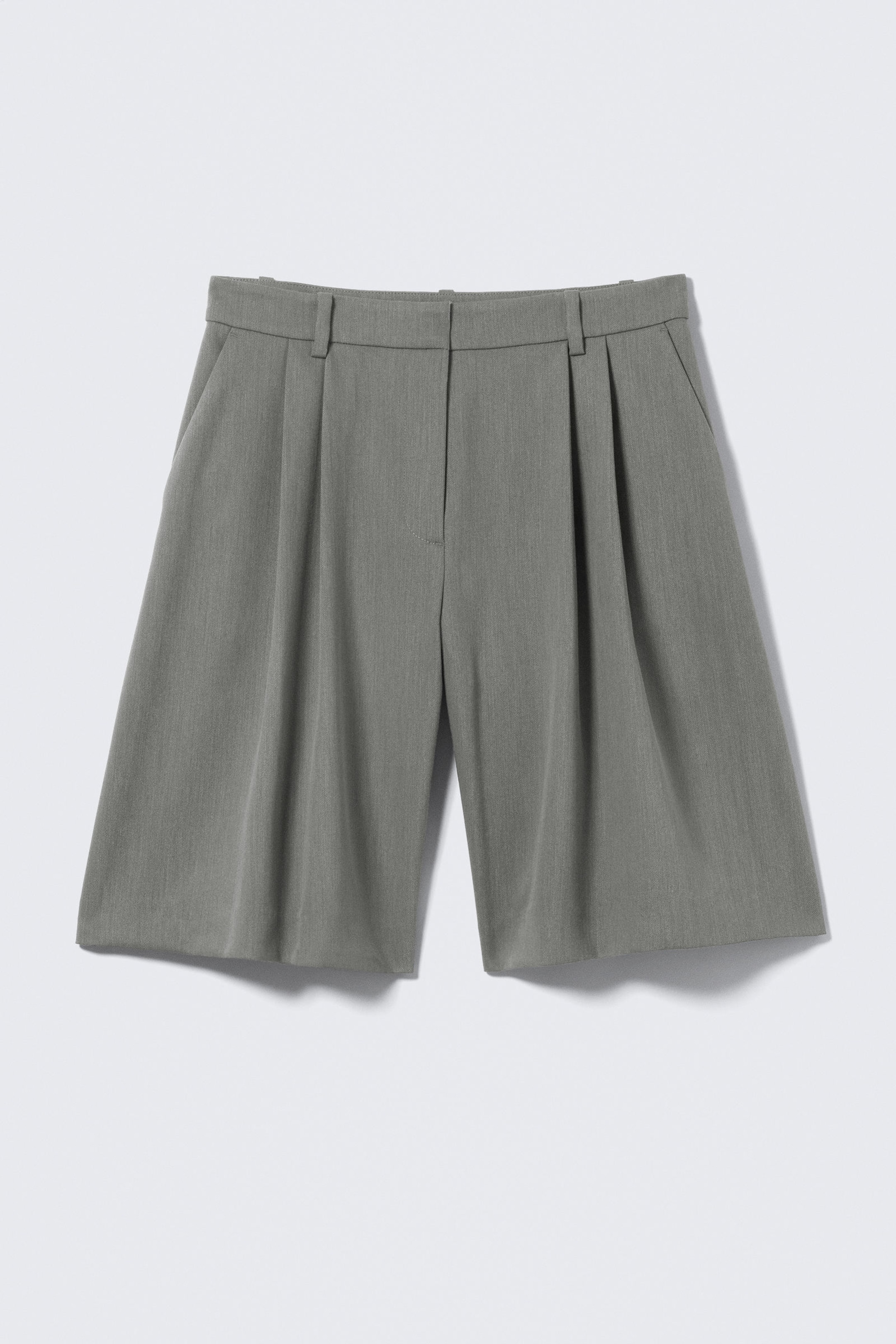 Dark Grey Melange - Wide Pleated Tailored Shorts - 4