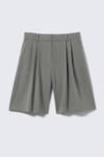 Dark Grey Melange - Wide Pleated Tailored Shorts - 4