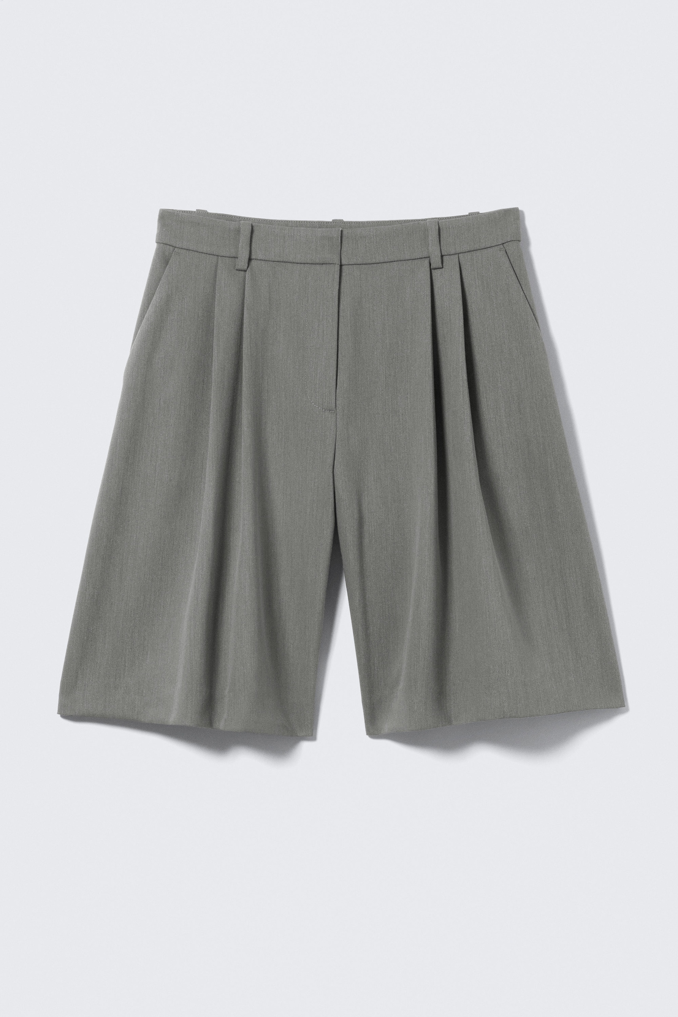 Dark Grey Melange - Wide Pleated Tailored Shorts - 0
