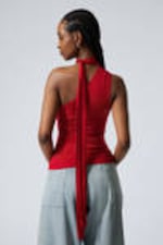 Rot - Lyocell One-Shoulder-Top zum Binden - 3