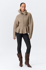 Dusty Mole - Rib Knit Peplum Zip Sweater - 1