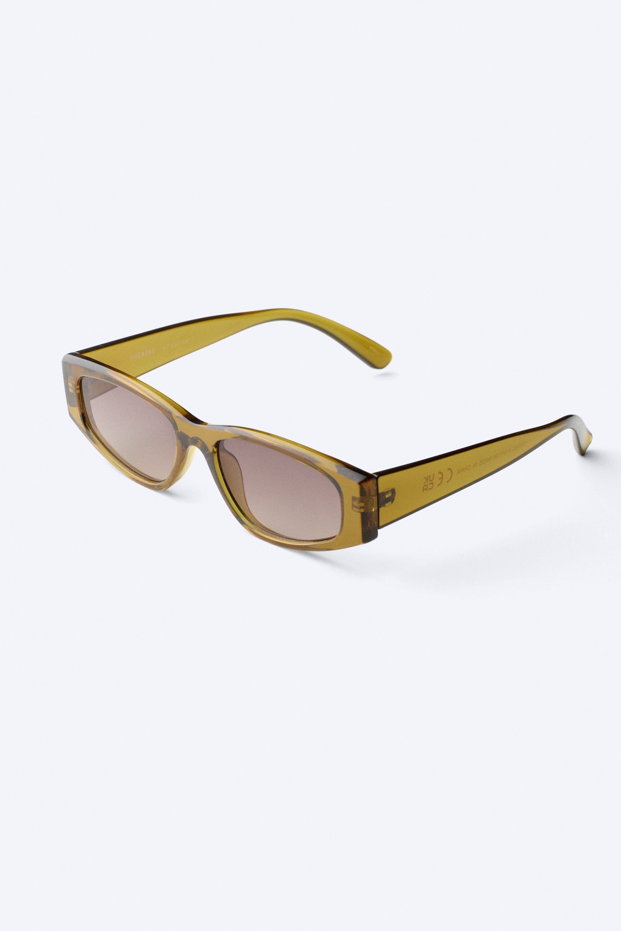 Khaki - Braune Gläser - Schmale, rechteckige Sonnenbrille - 3