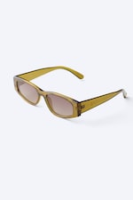 Khaki - Braune Gläser - Schmale, rechteckige Sonnenbrille - 3