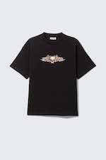 Black - Biker Skull - Boxy Printed Graphic T-shirt - 0