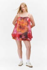 Red & Orange - Calypso Flower - Sleeveless Balloon Mini Dress - 0