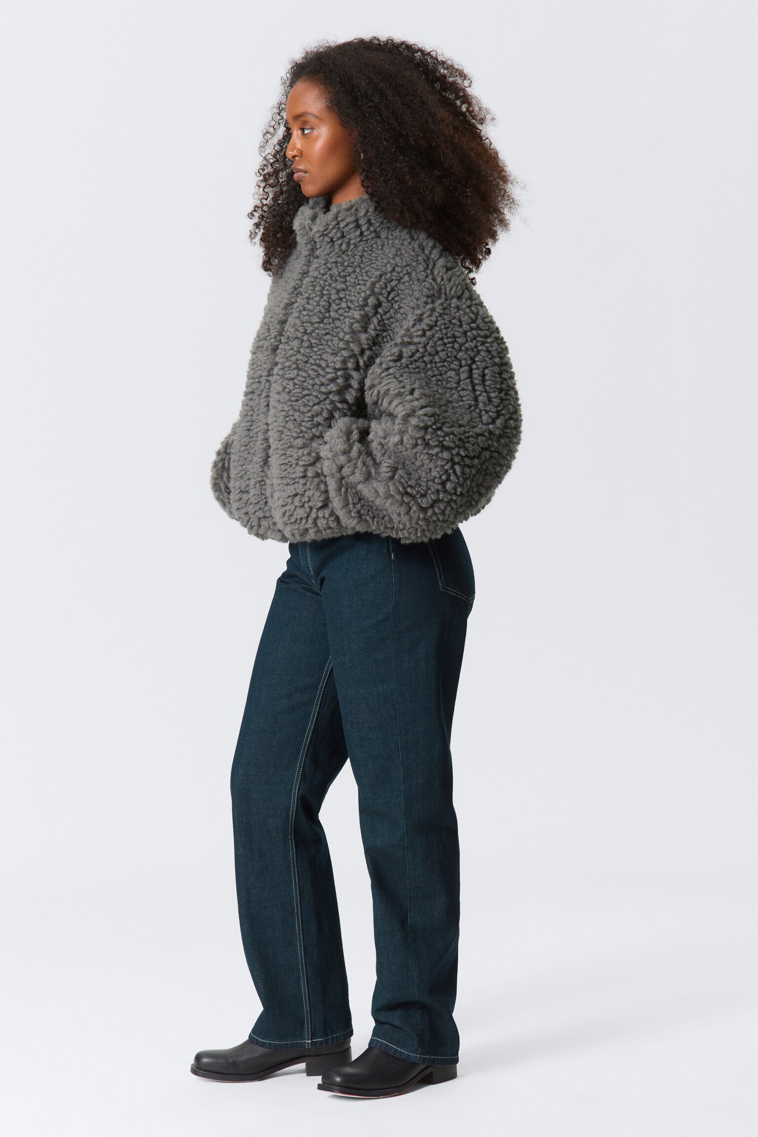 Oversized Fluffy Zip Jacket - Dusty Grey/Brown - 6