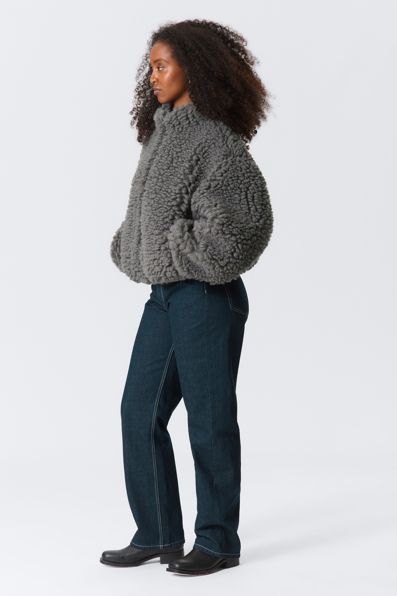 Oversized Fluffy Zip Jacket - Dusty Grey/Brown/Dusty Beige - 4