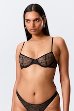 Black - Wired Swirly Lace Bra - 0