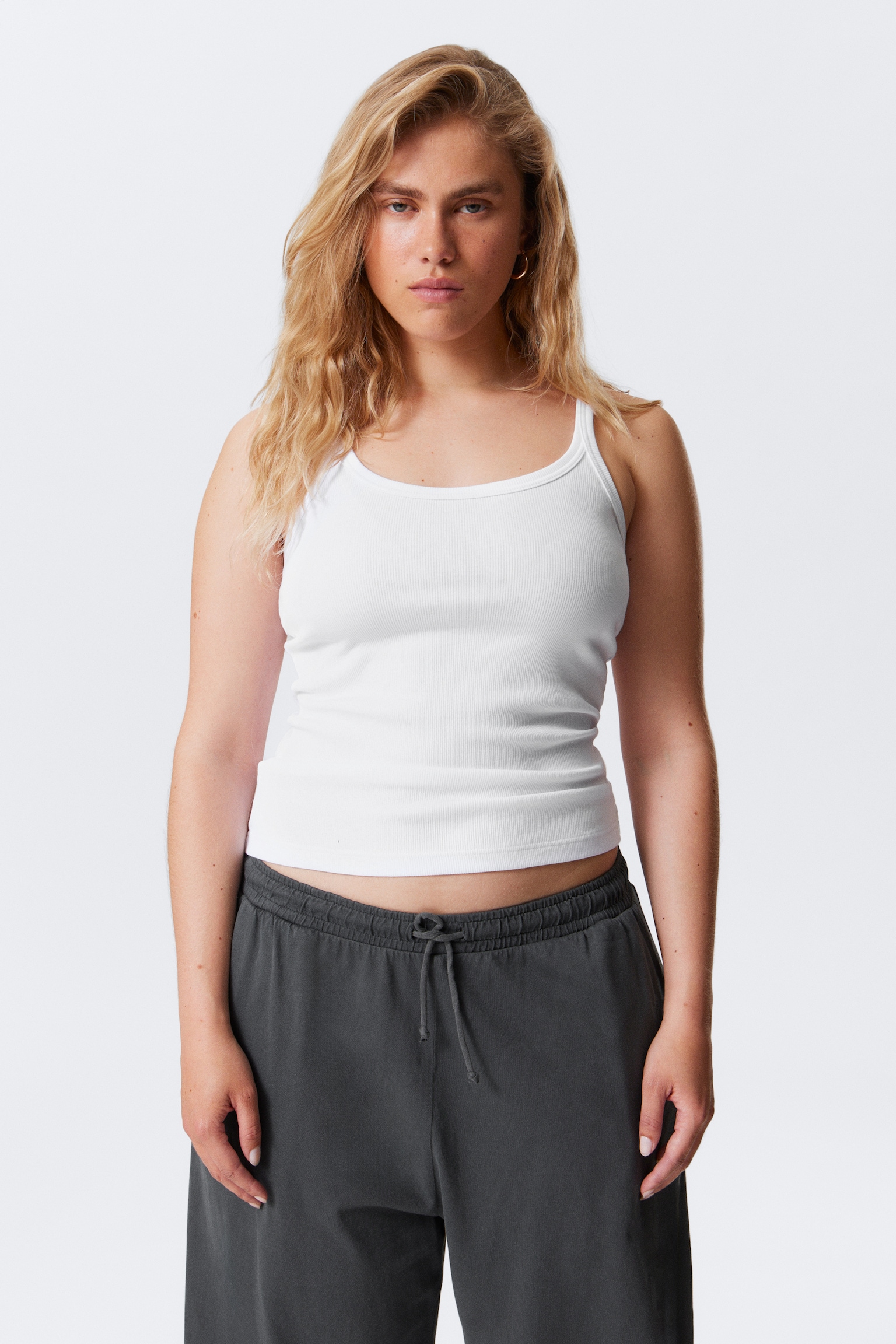 Close Fitted Ribbed Singlet - White