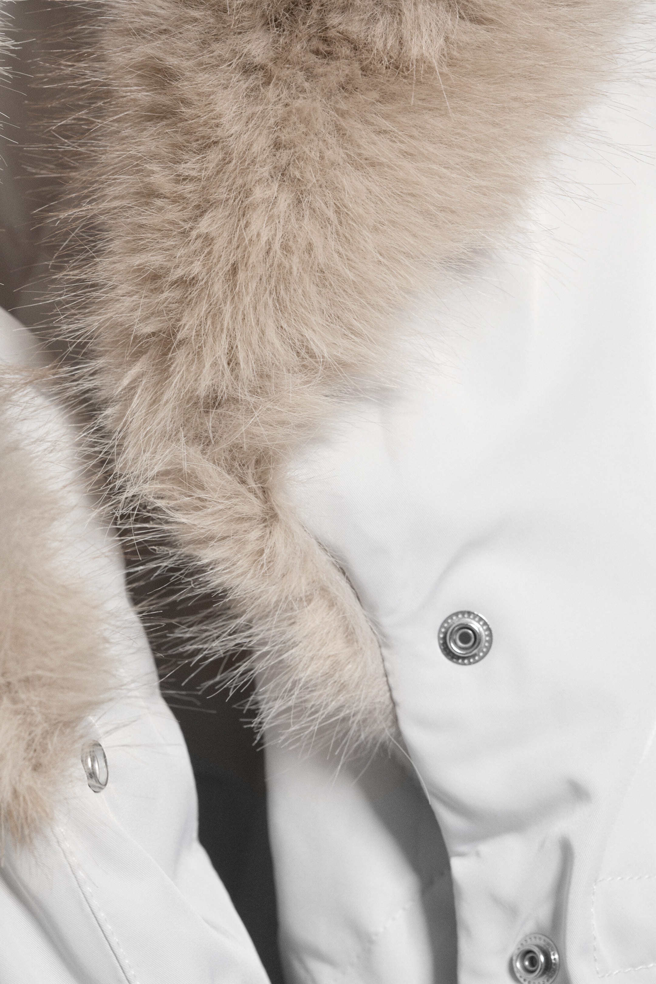 White - Faux Fur-Collar Padded Jacket - 1