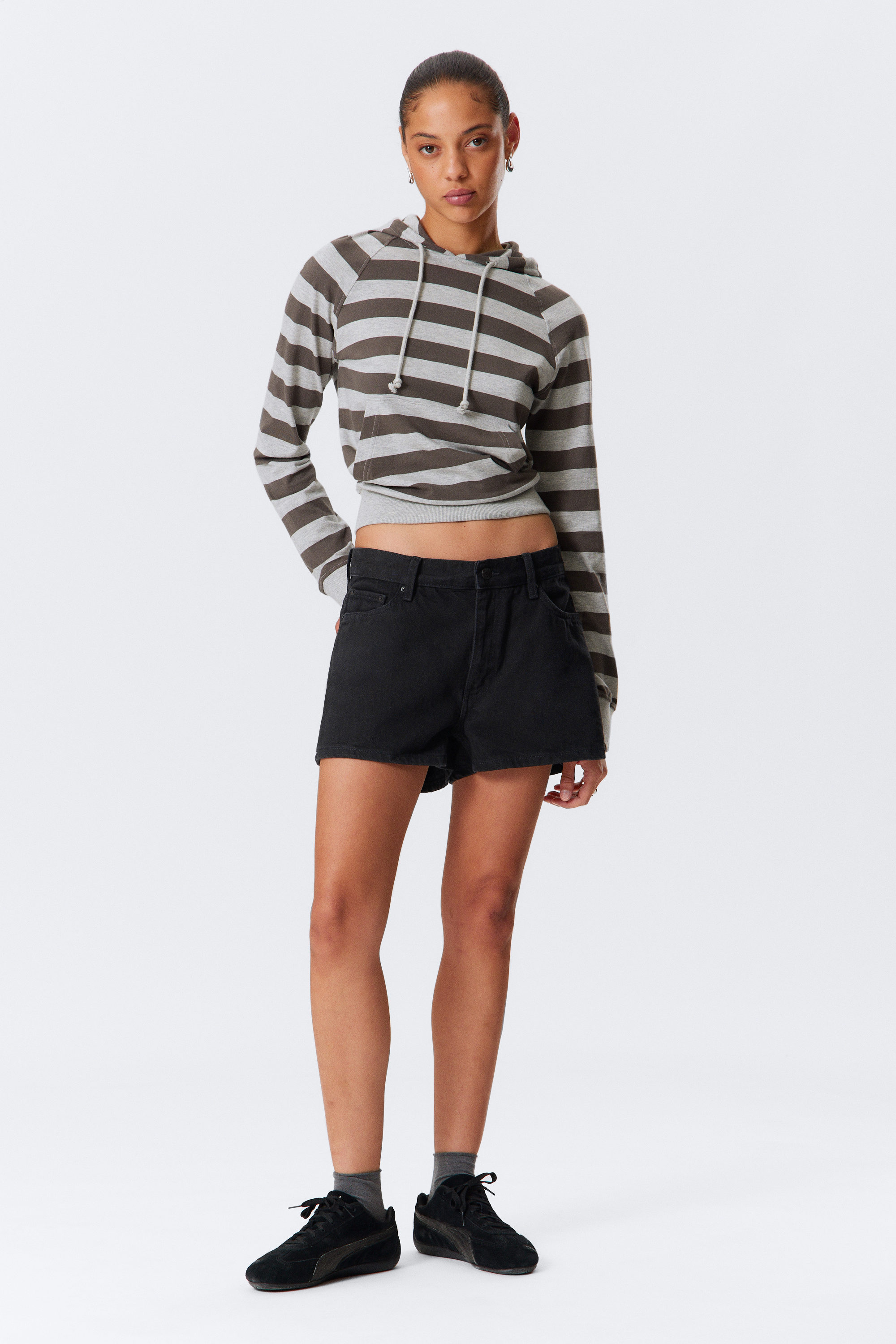 Black Rinse - Black - Duchess Low Rise Distressed Mini Denim Shorts - 1
