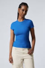 Bright Blue - Slim Fit Ribbed Cotton T-shirt - 1