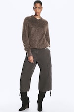 Dark Mole - Knitted V-neck Mohair-Blend Sweater - 1