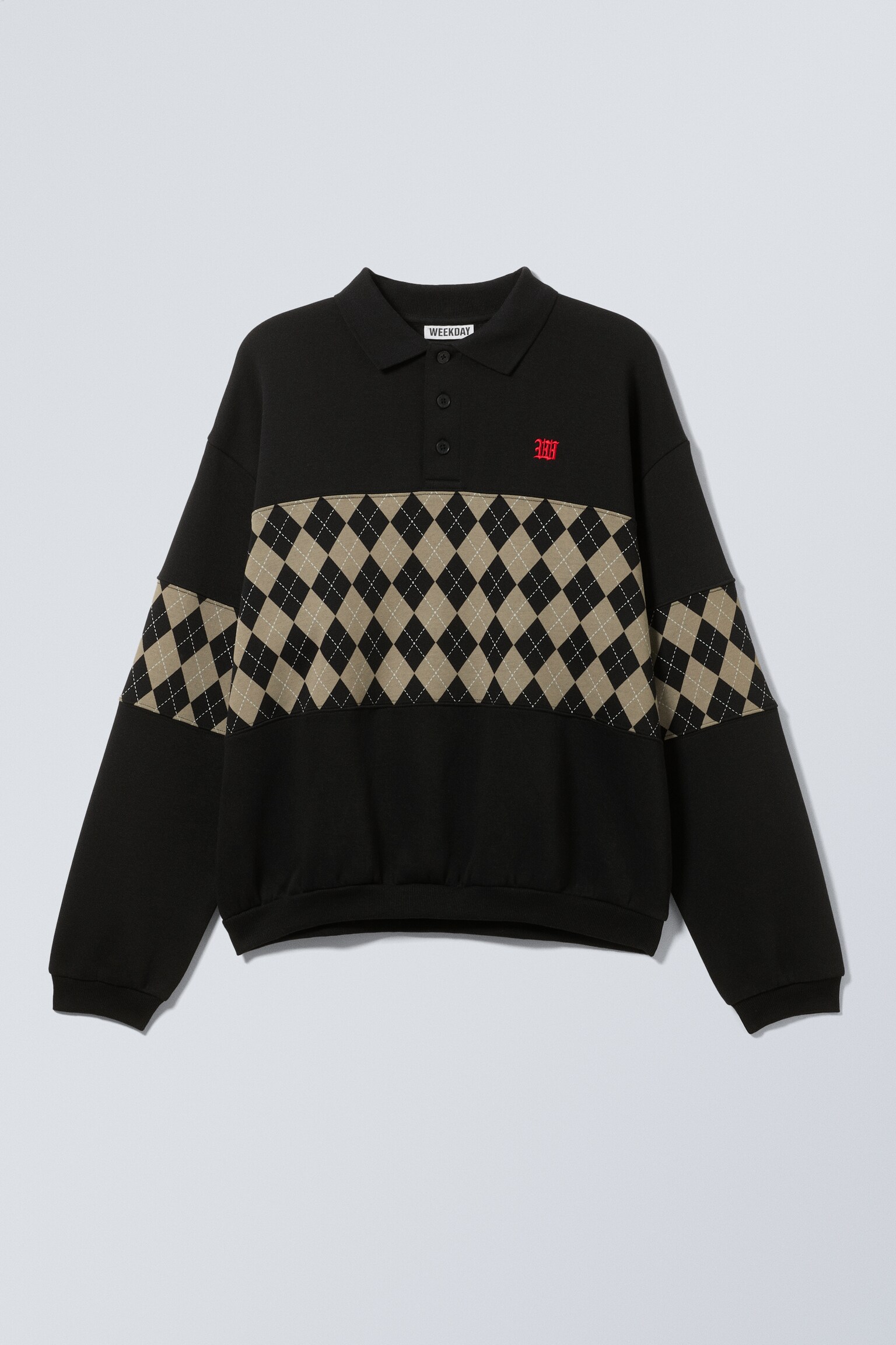 Felpa polo dalla vestibilità loose con grafica - Nero – Inserto a rombi