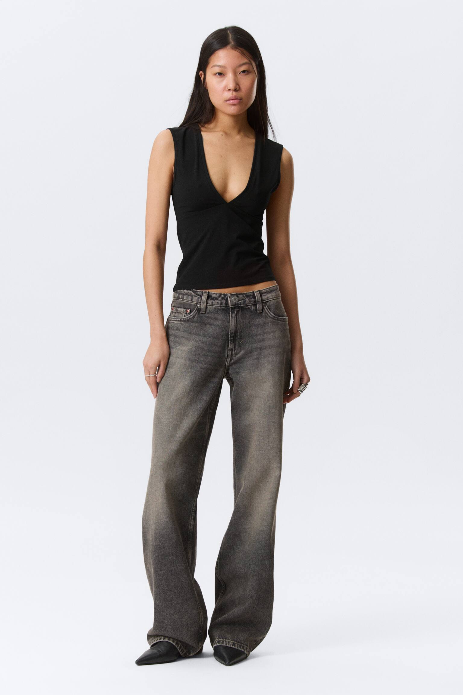 Haut ajusté sans manches à col en V - Noir/Mélange gris clair/Blanc/Marron foncé - 6