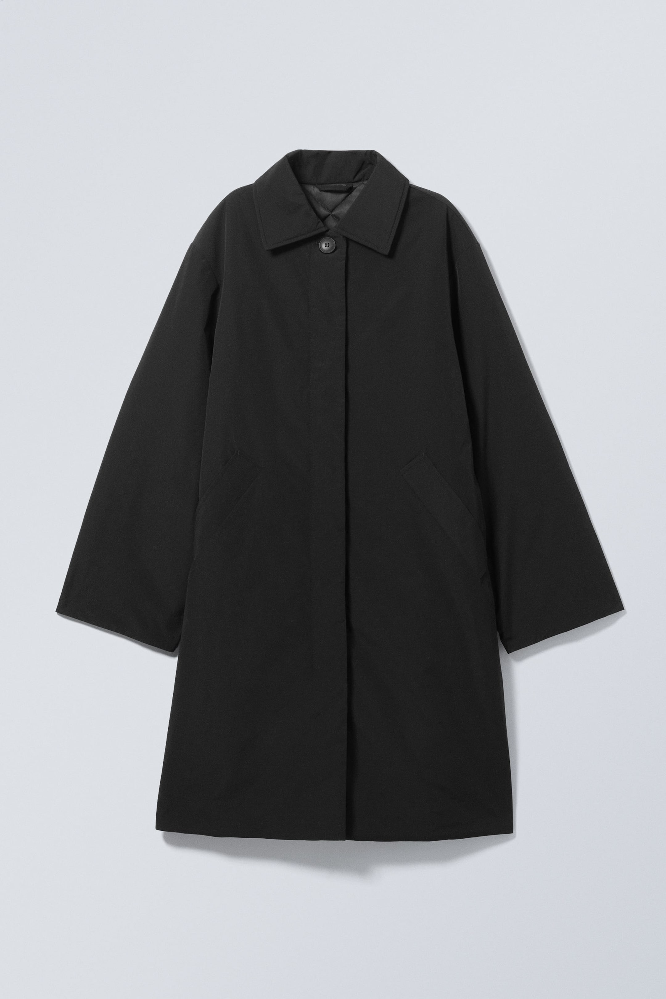Black - Oversized Padded Car Coat - 0