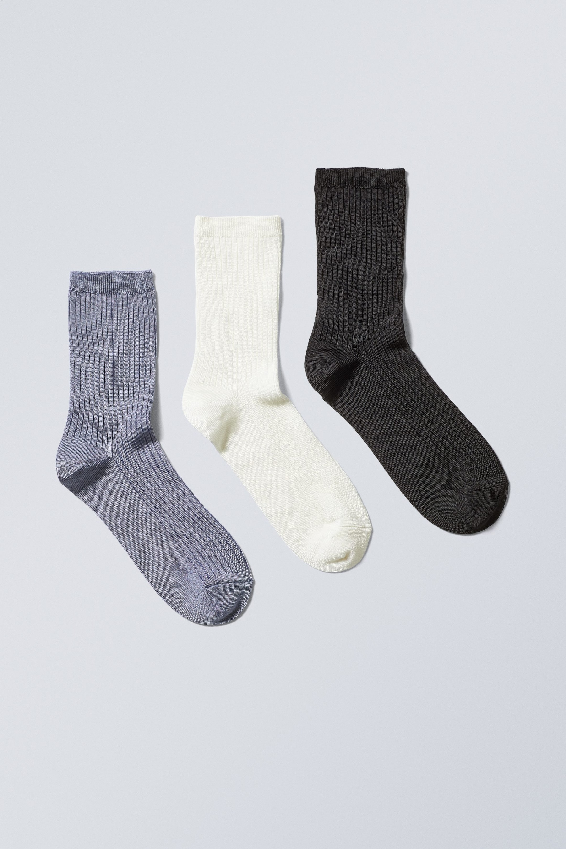Grey white black - 3-pack Lova Shiny Socks - 0