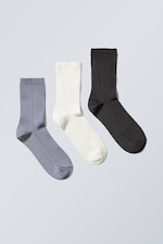 Grey white black - 3-pack Lova Shiny Socks - 0